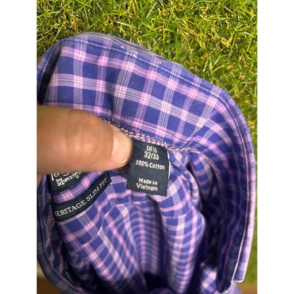 Penguin Heritage Slim Fit Purple Plaid Button Down Shirt‎ Size 16.5/32-33 - Picture 7 of 8